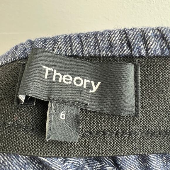 THEORY Northsound Tierra Wash Linen Blend Pants Blue Cropped Pockets Size 6 - Picture 7 of 9